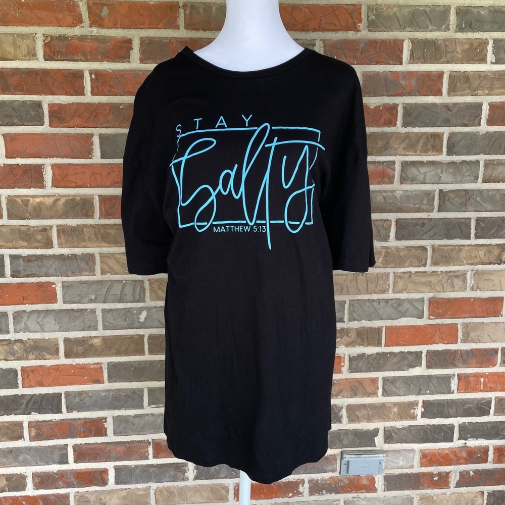 Love in Faith Stay Salty Graphic Tee Womens 2X Black Christian Shirt